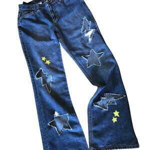 Upcycled Jones New York Destroyed Ripped Jeans, Stars & Bolts Cutouts, Size 4
